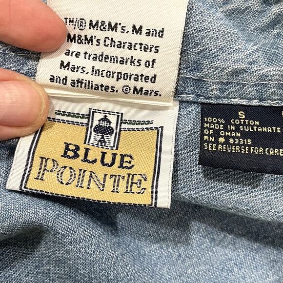 Planet Mars M&M Size S Shirt Button Up Long Sleeve Blue Pointe Chambray Denim - Picture 6 of 12